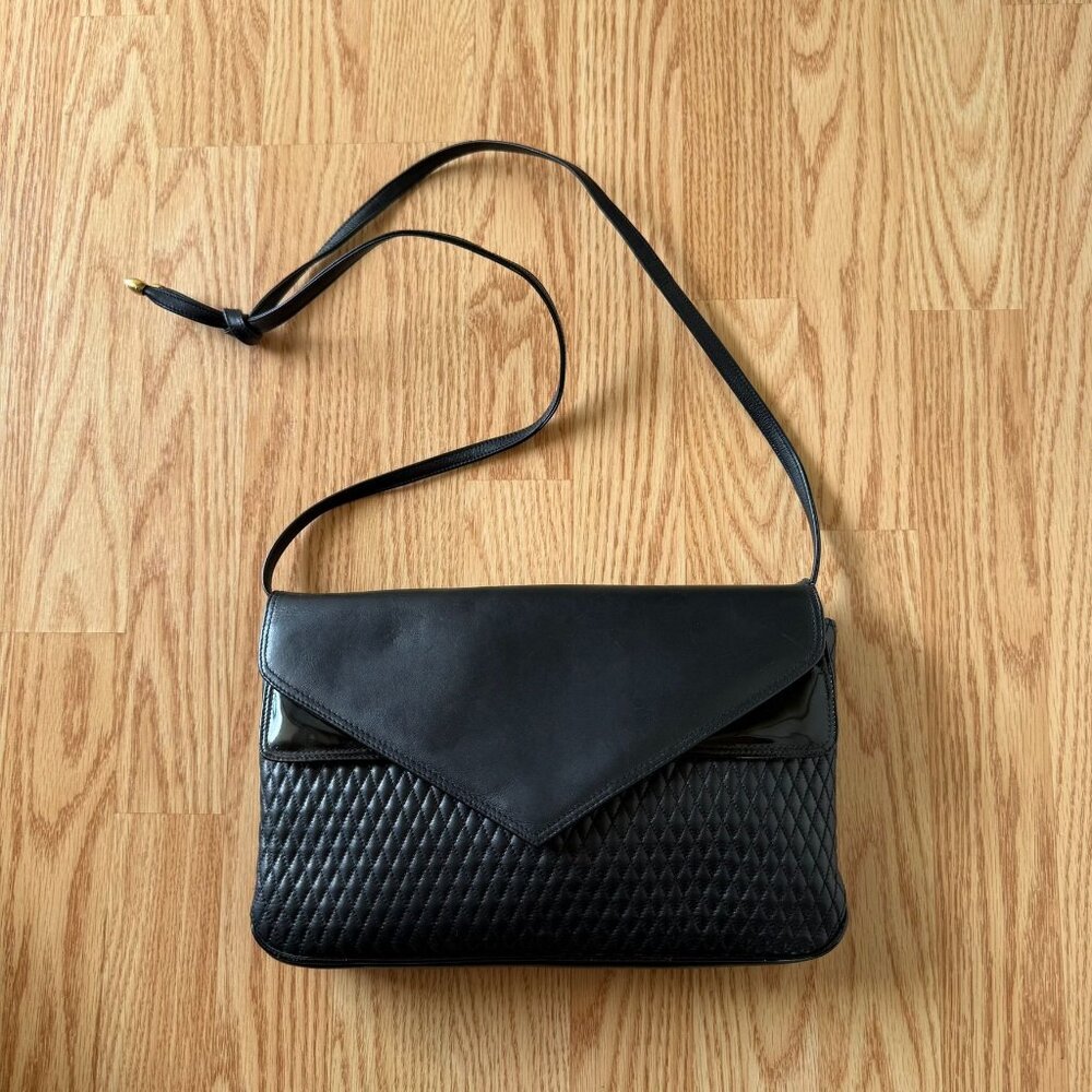 Vintage Maison Blanche Black Quilted Leather Shoulder Bag Adjustable Strap Purse